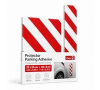 OFITURIA Paracolpi Garage Adesivo Pack 2 25x20+36x8 cm Bianco/Rosso, Protezione Muro Garage, Paracolpi Portiere Auto, Gomma Antiurto Box Auto (Pack 2 pz, 25x20+36x8 cm, Bianco/Rosso)
