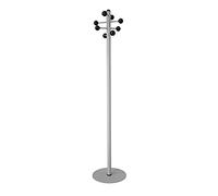 OFITURIA Perchero de Pie Colgador de Ropa Metálico Color Plata con 8 Colgadores de Bola Negra