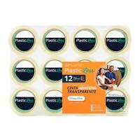OFITURIA PlasticLess Nastro da Imballaggio Trasparente 36mm x 66m, Forte Aderenza, 25% Plastica in Meno, Mandrino 100% Riciclato, Rotolo Per Scatole, Spedizioni e Traslochi (12 Rotoli)
