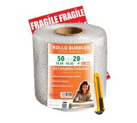OFITURIA Rotolo Pluriball 50cm - Kit Imballaggio Completo con film a bolle d’aria flessibile - ideale per carta per imballaggio, trasloco, protezione spedizioni