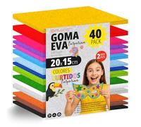OFITURIA Set 40 Fogli Gomma Eva, Colori Assortiti, Formato 20x15 cm, 15 Colori Diversi, Ideale per Fai da Te, Scuola, Lavoretti Creativi, Hobby e Uso Artistico (Glitter)