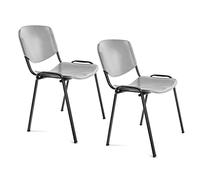 OFITURIA Silla de Oficina Sin Ruedas, Silla Confidente de Plástico con Estructura Metálica, Silla para Sala de Espera, Recepción, Reuniones, Conferencias, etc (2 Sillas, Gris)