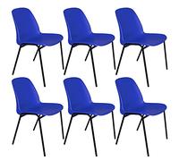 OFITURIA Silla de Oficina Sin Ruedas, Silla Confidente de Plástico con Estructura Metálica, Silla para Sala de Espera, Recepción, Reuniones, Conferencias, etc (6 Sillas, Azul)