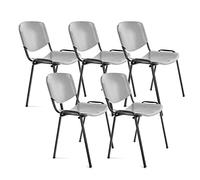 OFITURIA Silla de Oficina Sin Ruedas, Silla Confidente de Plástico con Estructura Metálica, Silla para Sala de Espera, Recepción, Reuniones, Conferencias, etc (5 Sillas, Gris)