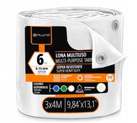 OFITURIA Telo multiuso impermeabile 3 x 4 m bianco, confezione da 1 pz, ideale per coprire mobili e attrezzature in giardino, campeggio e cantiere (3x4m, 1 pz)