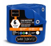 OFITURIA Telo multiuso impermeabile 3 x 4 m blu, confezione da 1 pz, ideale per coprire mobili e attrezzature in giardino, campeggio e cantiere (3x4m, 1 pz)