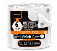 OFITURIA Telo multiuso impermeabile 4 x 5 m bianco, confezione da 1 pz, ideale per coprire mobili, pavimenti e attrezzature in giardino, campeggio e cantiere (4x5m, 1 pz)