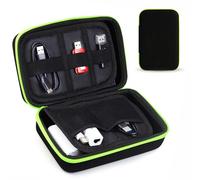 OFIXO Custodia portatile per accessori elettronici, cavi USB, power bank, batteria, hard disk portatile, scheda di memoria SD, auricolari, gadget da viaggio, custodia da viaggio (nero e verde)