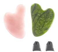 OFKPO 2 strumenti Gua Sha, pietra di giada naturale per massaggio viso collo a forma di cuore (rosa)