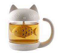 OFKPO 8OZ Tazza di tè di Vetro del Gatto della Bottiglia con Il Filtro del Pesce