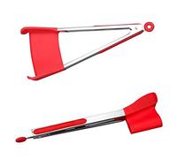 OFKPO Clever Tongs, 2 in 1 Tongs Cucina Silicone Pinze Pala in Silicone con Clip Rosso