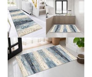 OFOFNG Tappeto per corridoio tappeto per cucina lavabile antiscivolo 100x250cm stile Moderno blu marrone per corridoio soggiorno camera da letto venduto al metro personalizzabile