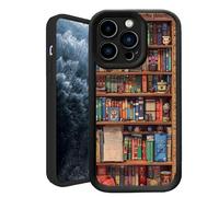 Oforest Alyova Book Phone Case, bookshelf phone case, Shockproof Tpu Protective Shell, Soft to the Touch, Tough Protection. Lightweight and Durable, Scratch-Resistant (black, For iPhone 15)