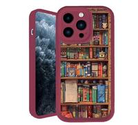 Oforest Alyova Book Phone Case, bookshelf phone case, Shockproof Tpu Protective Shell, Soft to the Touch, Tough Protection. Lightweight and Durable, Scratch-Resistant (dark red, For iPhone 15)