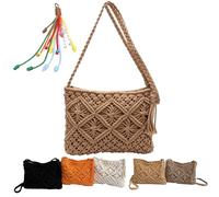 Oforest Forcipower Minimalist Tassel Women's Clutch - Retro Cotton Rope Woven Bag, Summer Vacation Boho Beach Purse (khaki)