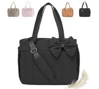 Oforest Luvy Bag, Lightweight Crush Bow Tote Bag for Women for Daily Use Work Travel, Lightweight Large Purses for Women (Black)