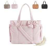 Oforest Luvy Bag, Lightweight Crush Bow Tote Bag for Women for Daily Use Work Travel, Lightweight Large Purses for Women (Pink)