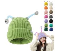 Oforest Winter Parent-Child Cute Glowing Little Monster Knit Hat, Cute Little Monster LED Knit Beanie, Warm Wool Hat (IT, Testo, Taglia Unica, Light Green)
