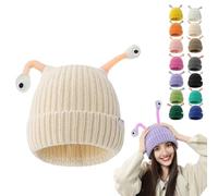 Oforest Winter Parent-Child Cute Glowing Little Monster Knit Hat, Cute Little Monster LED Knit Beanie, Warm Wool Hat (IT, Testo, Taglia Unica, Beige)