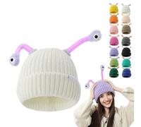 Oforest Winter Parent-Child Cute Glowing Little Monster Knit Hat, Cute Little Monster LED Knit Beanie, Warm Wool Hat (IT, Testo, Taglia Unica, White)