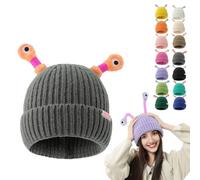 Oforest Winter Parent-Child Cute Glowing Little Monster Knit Hat, Cute Little Monster LED Knit Beanie, Warm Wool Hat (IT, Testo, Taglia Unica, Gray)