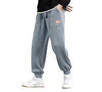 Ofpgha - Pantaloni da jogging da uomo, leggeri, in cotone, larghi, tinta unita, da lavoro, in velluto, elasticizzati, con coulisse, comodi pantaloni da trekking, Azzurro, 3XL