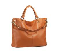 OFWAX Borsa da donna in vera pelle borsa da donna tinta unita casual tote bag lusso grande capacità elegante borsa a tracolla borsa per pendolari, Marrone, 35-28-15cm