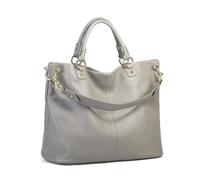 OFWAX Borsa da donna in vera pelle borsa da donna tinta unita casual tote bag lusso grande capacità elegante borsa a tracolla borsa per pendolari, Grigio chiaro, 35-28-15cm
