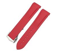 OFWAX Cinturino in gomma curva da 19 mm adatto per cinturino Omega Speedmaster Moonwatch Seamaster 300 AT150(Red,Rose Buckle)