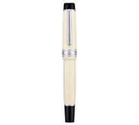 OFWAX Penna stilografica a stantuffo con pennino F/M/B, penna regalo in resina con parte superiore piatta, con chiave, serbatoio di inchiostro, penna per scrittura (bianco avorio, argento, F)