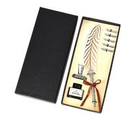 OFWAX Set di penne stilografiche vintage a forma di piuma, alla moda, con manico e 2/5 pennini (5 pennini argento)