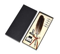 OFWAX Set di penne stilografiche vintage a forma di piuma, alla moda, con manico e 2/5 pennini, idea regalo per compleanno/Natale (5 pennini grigi)