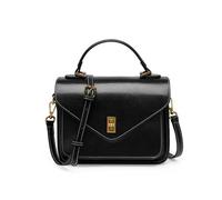 OFWAX Vera pelle bovina donne borse a tracolla designer retrò piccola tote bag donna borse a tracolla femminili classiche cartelle, Nero , 23-17-9cm