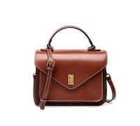 OFWAX Vera pelle bovina donne borse a tracolla designer retrò piccola tote bag donna borse a tracolla femminili classiche cartelle, Marrone, 23-17-9cm