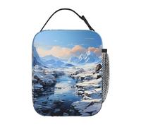 OFYGJFB Borsa termica per il pranzo per uomini e donne, design con cime di neve, riutilizzabile, a prova di perdite, grande capacità, per lavoro, scuola, ufficio, viaggi, picnic, con tracolla