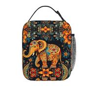 OFYGJFB Borsa termica per il pranzo per uomini e donne, motivo floreale con elefante, riutilizzabile, a prova di perdite, grande capacità