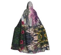 OFYGJFB Poncho con cappuccio nero personalizzato unico, perfetto per Halloween, cosplay e feste a tema, mantello medievale unisex con cappuccio, The Road of Blooming Flowers