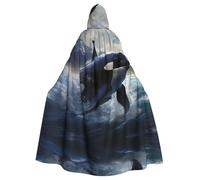 OFYGJFB Poncho con cappuccio nero personalizzato unico, perfetto per Halloween, cosplay e feste a tema, mantello medievale unisex con cappuccio Orca Ocean Breach