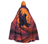 OFYGJFB Poncho con cappuccio nero personalizzato unico - Perfetto per Halloween, cosplay e feste a tema - Mantello medievale unisex con cappuccio Raven Moon Flight