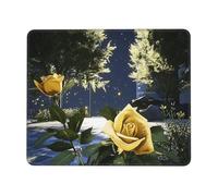 OFYGJFB Tappetino per mouse quadrato con bordi cuciti, 25,4 x 30,5 cm, piccolo tappetino per mouse senza fili, tappetino per mouse con giardino di rose di mezzanotte, per laptop, giochi, ufficio e