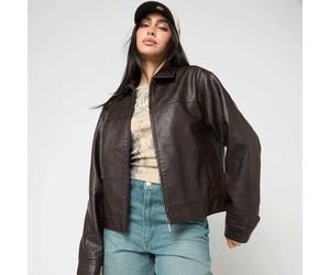 OG Retro Pu Leather Boxy Jacket marrone M