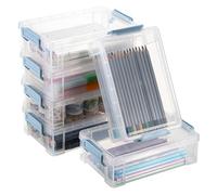 OGANAZI Set di 6 scatole impilabili trasparenti traslucide, 20 x 12,5 x 6 cm, con fibbia grigia, Blu, M, alla moda