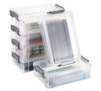 OGANAZI Set di 6 scatole impilabili trasparenti traslucide, 20 x 12,5 x 6 cm, con fibbia grigia, Grigio, M, alla moda