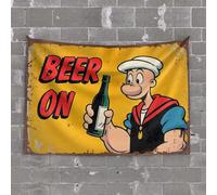 OGBD Arazzo decorativo da parete a forma di uomo con birra su popeye che tiene una bottiglia, decorazione da parete divertente (100 x 150 cm)