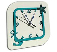 oggettando, Orologio da tavolo in ecopelle bianca applicazione legno Ancora e Stella Marina verde mare in scatola da regalo. Bomboniere, anniversari. Regali utili, Originali ed Economic. (23x23 cm)