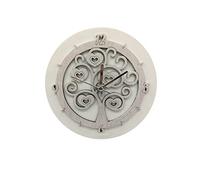 oggettando, Orologio da tavolo in ecopelle bianca con applicazione in legno Albero della Vita in scatola da regalo. Bomboniere, anniversari. Regali utili, Originali ed Economic. (16x16 cm)