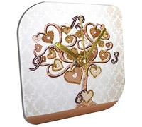 oggettando, Orologio da tavolo in ecopelle bianca stampa ALBERO DELLA VITA CUORE ORO personalizzabile in scatola da regalo. Bomboniere, anniversari. Regali utili, Originali ed Economici (12x12 P)