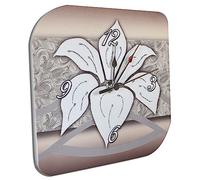 oggettando, Orologio da tavolo in ecopelle bianca stampa FIORI NINFEE ARGENTO in scatola da regalo. Bomboniere, anniversari. Regali utili, Originali ed Economici (12x12)