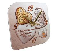 oggettando, Orologio da tavolo in ecopelle stampa CUORI COMUNIONE in scatola da regalo. Bomboniere Comunione, Anniversari e regali utili, originali economici (22x22)