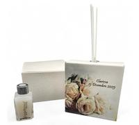 OGGETTANDO Profumatore Rose romantiche PERSONALIZZABILE con scatola Bomboniera, Utile, Nascita, Matrimonio, Battesimo, Comunione, Laurea, Cresima,18, 25 e 50 anni, Anniversari